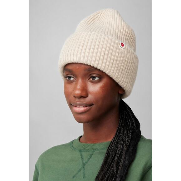 Fjallraven Sample Heavy Beanie Knit Lambswool Cream Wool Winter Hat Neutral